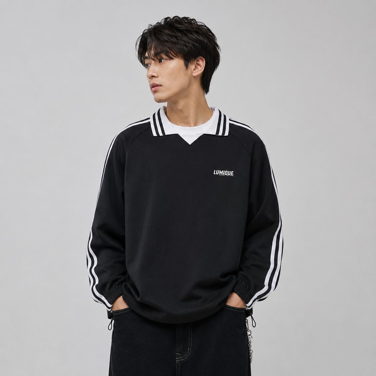 Retro Striped Lapel Sweatshirt