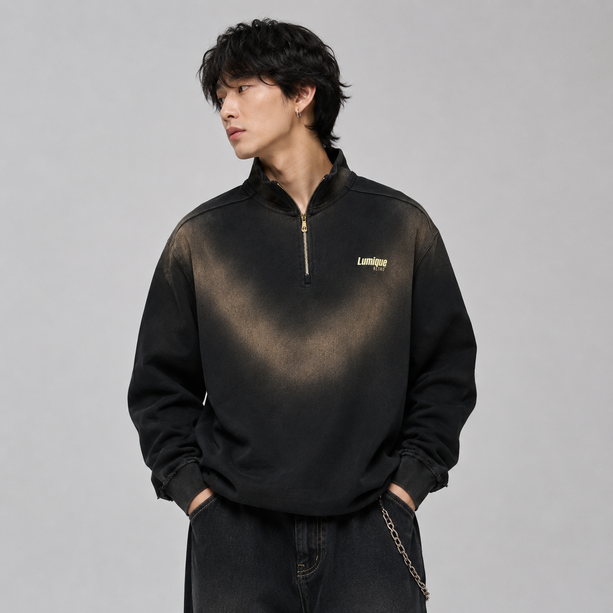 Sun Faded Retro Quarter-Zip Sweatshirt