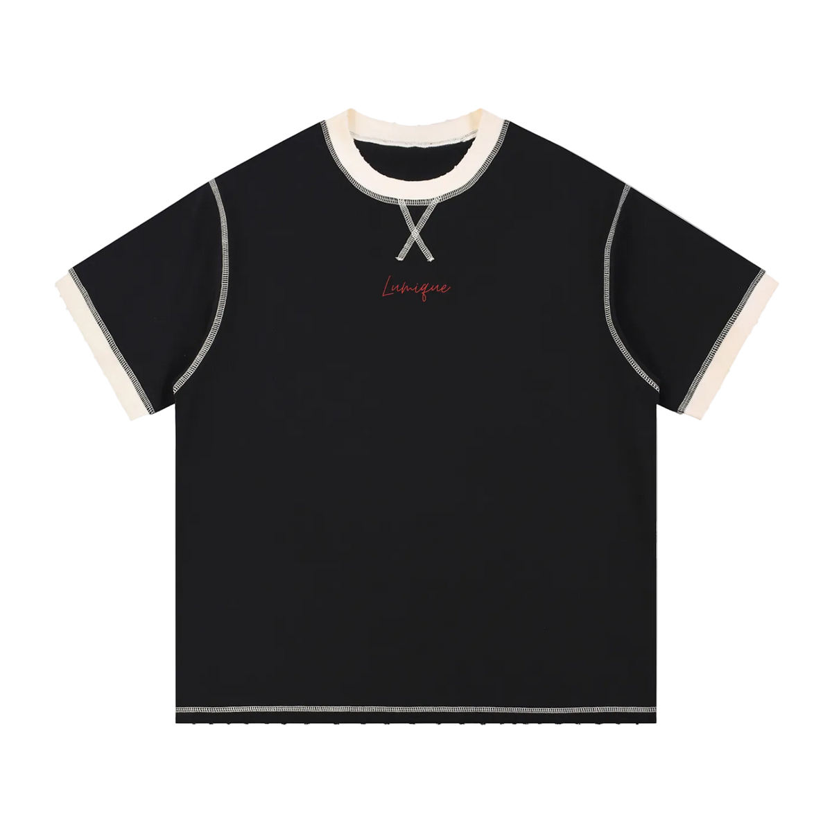 Lumique - Red Script Archive Contrast-Stitch Tee