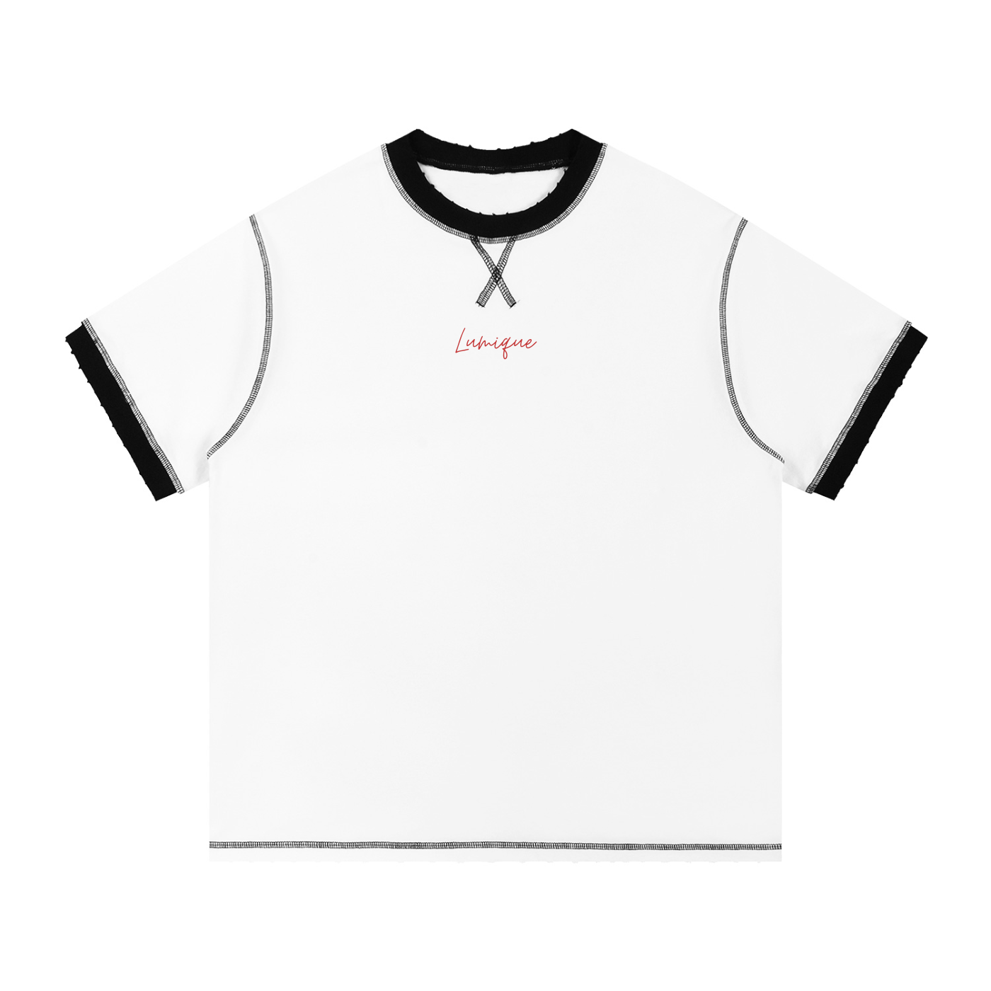 Lumique - Red Script Archive Contrast-Stitch Tee